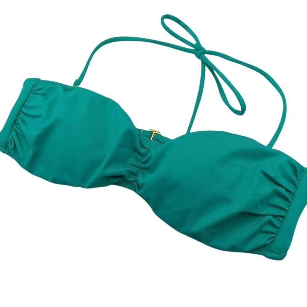 Victoria's Secret Bikini Top Womens Large Green Bandeau Halter Padded‎ Swim